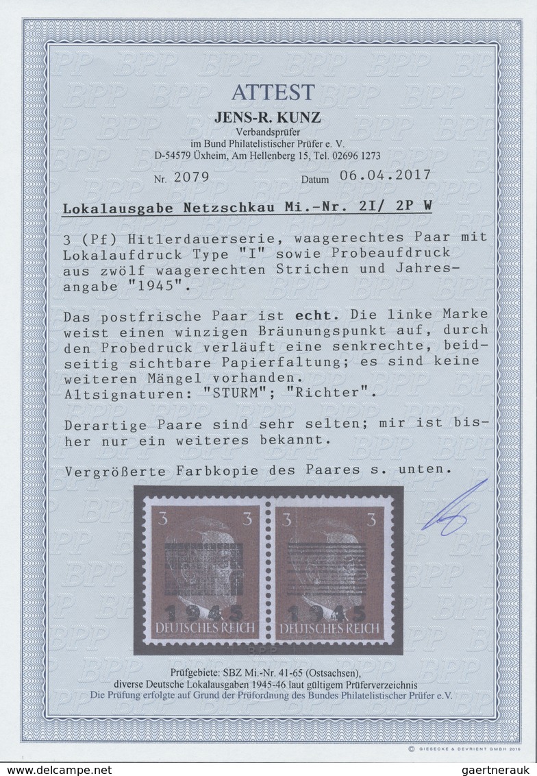 ** Deutsche Lokalausgaben Ab 1945: Netschkau-Reichenbach: 1945, 3 Pfg. Im Waagerechten Paar, Linke Mark - Altri & Non Classificati