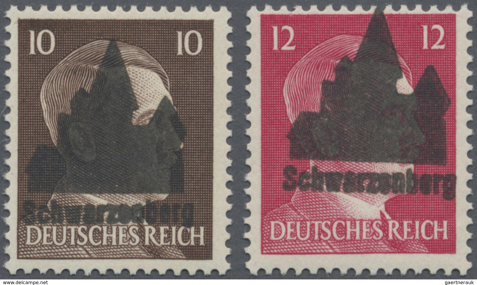 ** Deutsche Lokalausgaben Ab 1945: Schwarzenberg: 1945, 10 Pfg. Und 12 Pfg. Hitler Stichtiefdruck Mit A - Sonstige & Ohne Zuordnung