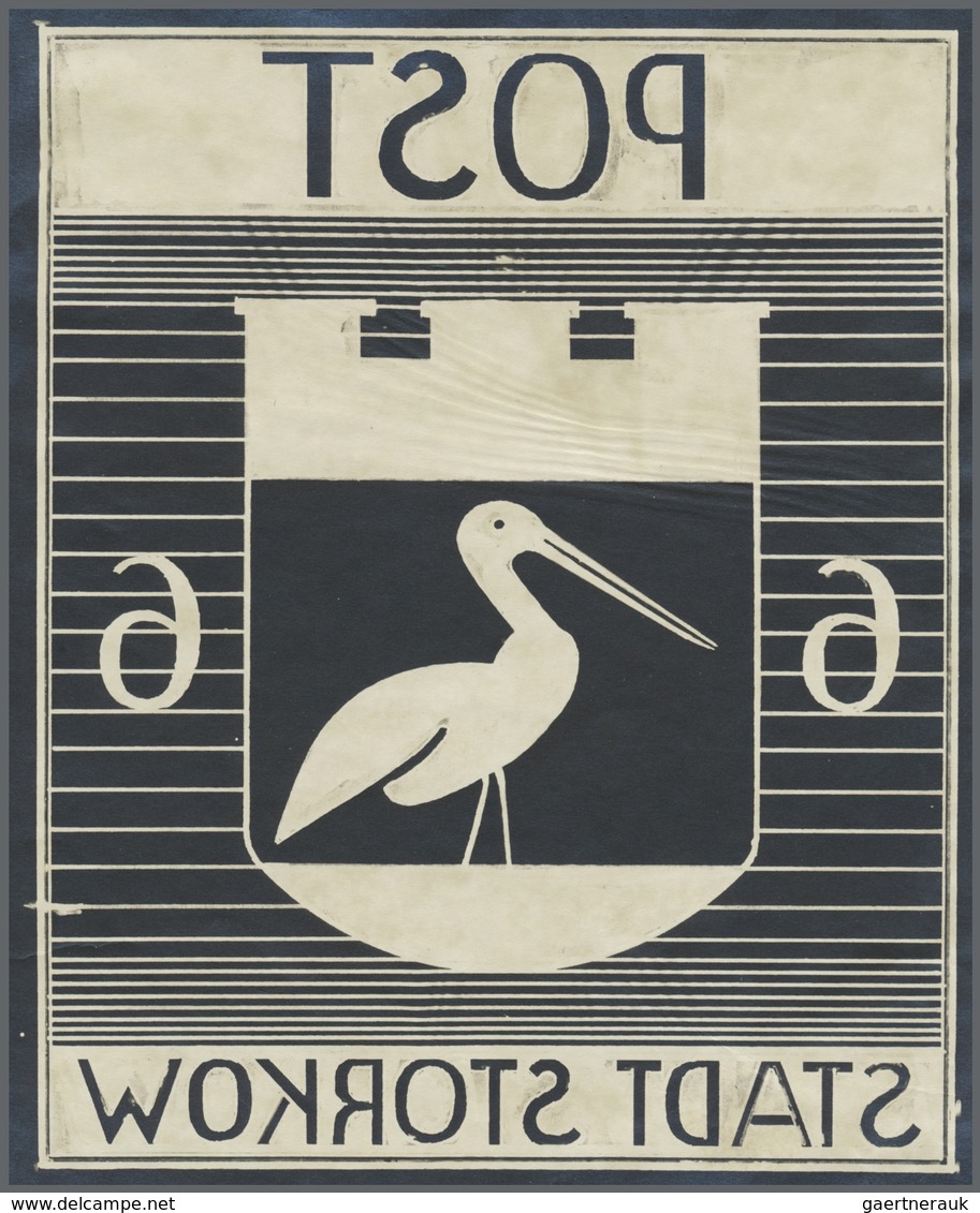 (*) Deutsche Lokalausgaben Ab 1945: Storkow: 6 Pfg. Stadtwappen, S/w-Fotoentwurf Der Späteren Marke, Ein - Autres & Non Classés