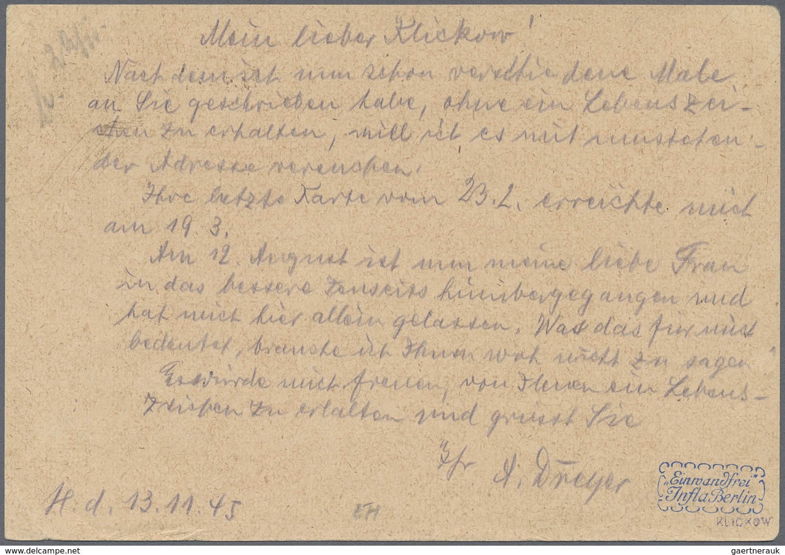 GA Deutsche Lokalausgaben Ab 1945: STRAUSBERG: 1945, 6 Pfg. Hitler Aufdruck-Ganzsache Bedarfsgebraucht - Autres & Non Classés