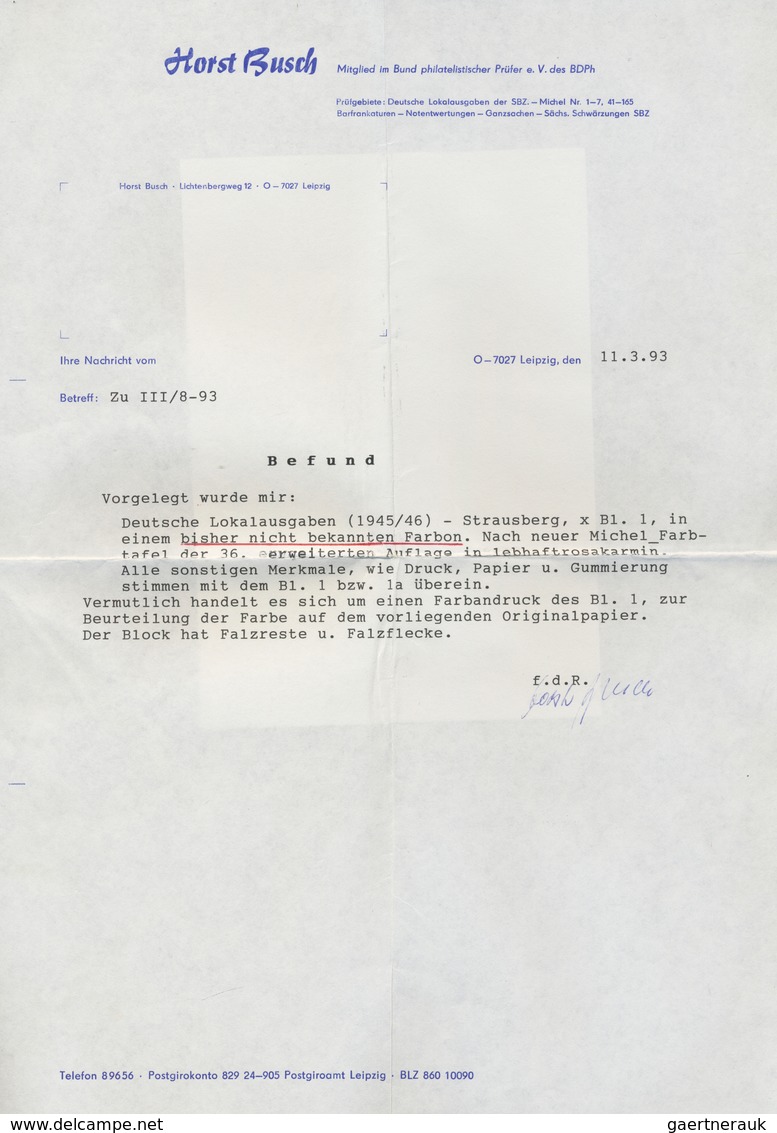 * Deutsche Lokalausgaben Ab 1945: Strausberg, 1946, Wiederaufbau-Block In LEBHAFTROSAKARMIN, Ungebrauc - Altri & Non Classificati