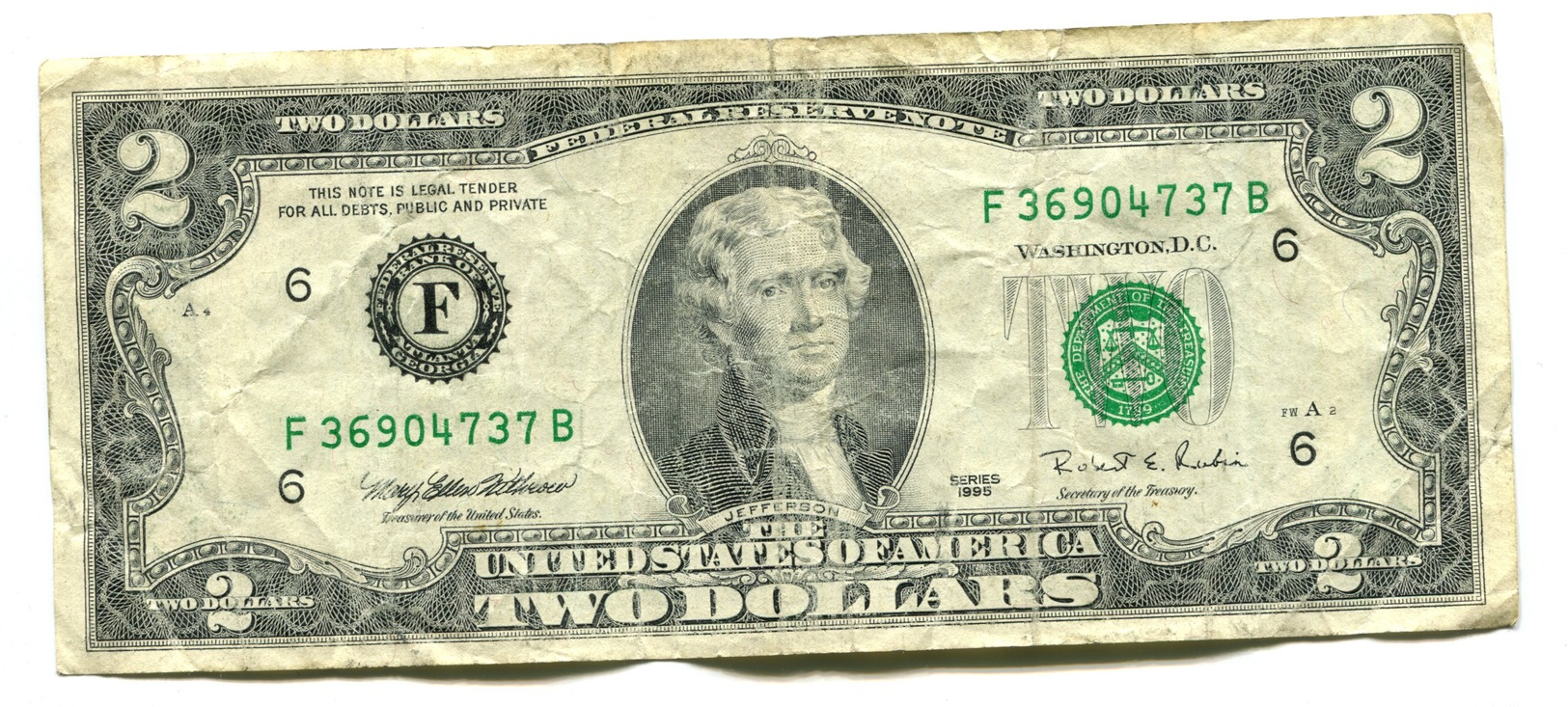 1995 USA $2 Banknote - Federal Reserve Notes (1928-...)