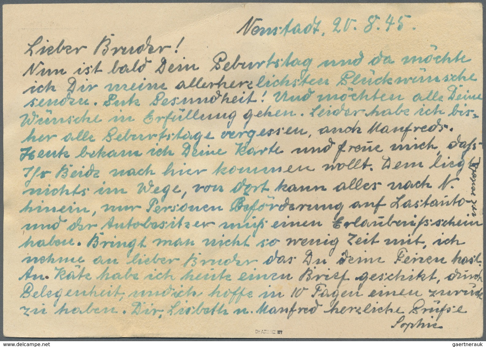 GA Alliierte Besetzung - Gebühr Bezahlt: 1945, "Neustadt (HOLST) 2.8.45" Auf "Gebühr Bezahlt 6 Rpf" Zuf - Sonstige & Ohne Zuordnung