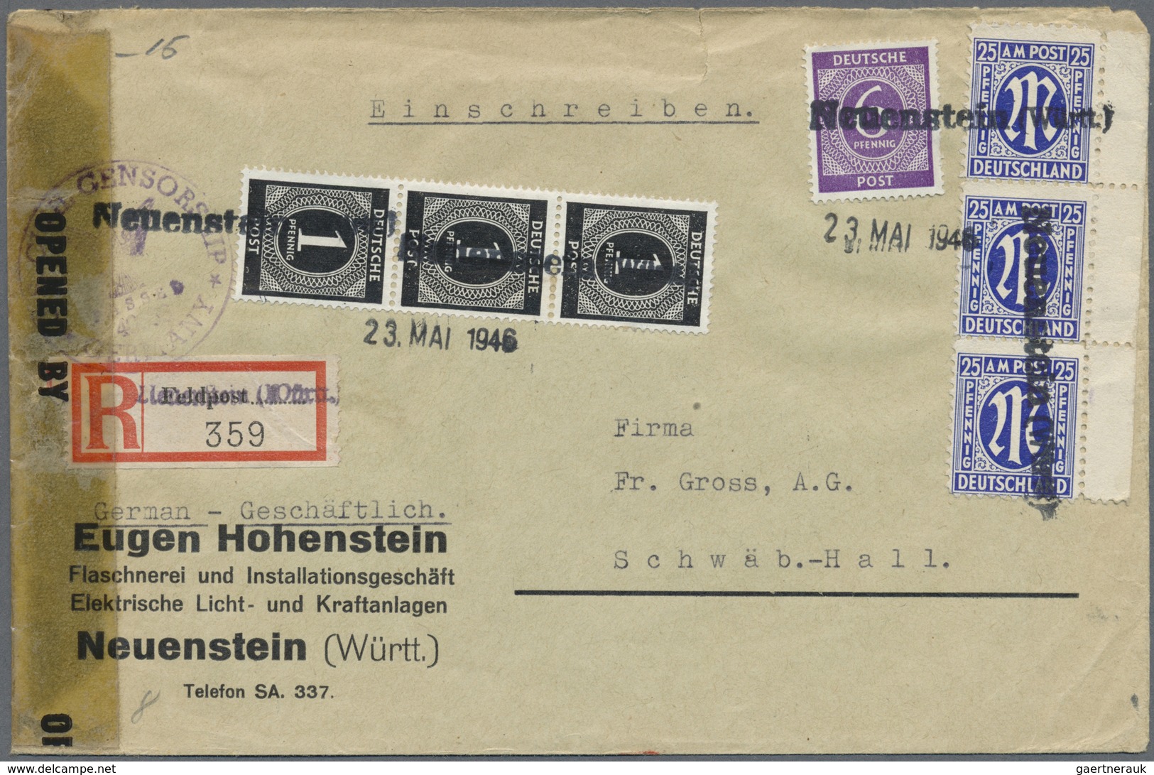 Br Alliierte Besetzung - Notstempel: "Neuenstein (Württ.)", Schwarzer Notstempel (Type C) 4 X Als Entwe - Sonstige & Ohne Zuordnung