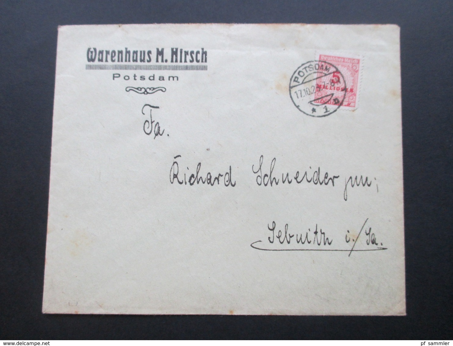 DR Infla 1923 Korbdeckel 3 Belege EF 2x Nr. 318 Und 1x317 Firmenbriefe. Z.B. Warenhaus M. Hirsch Potsdam - Briefe U. Dokumente