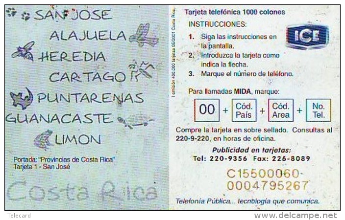 Télécarte à Puce COSTA RICA (2299) TORTUE - TURTLE * Chip Phonecard - SCHILDKRÖTE * TELEFONKARTE - Tartarughe