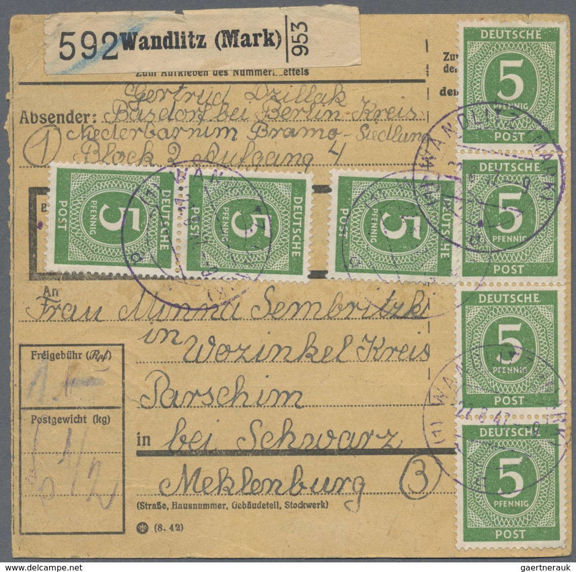 Br Alliierte Besetzung - Gemeinschaftsausgaben: 1946, 5 Pf Gelblichgrün, 16 Stück Als Massen-MeF Auf Pa - Altri & Non Classificati