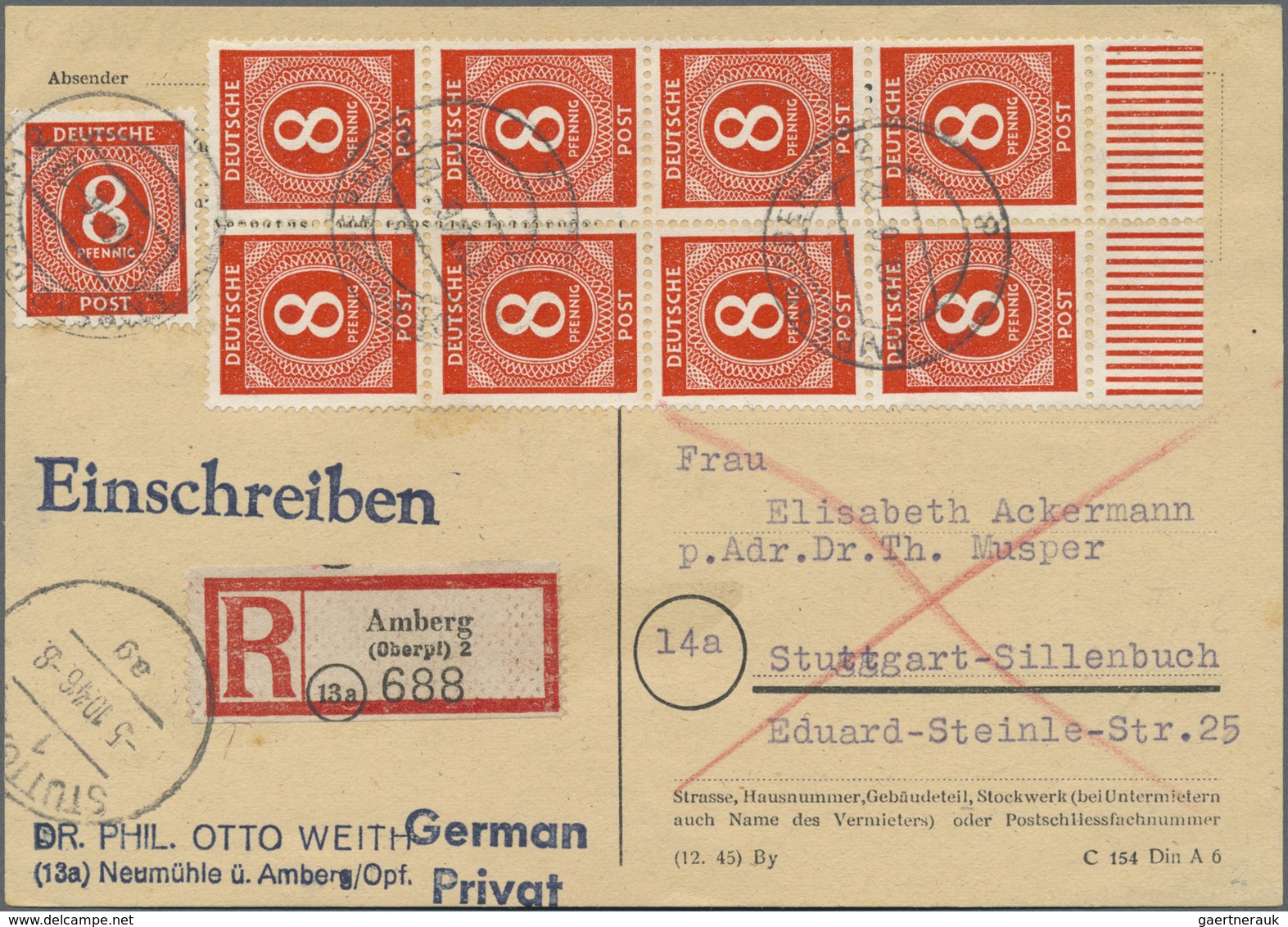 Br Alliierte Besetzung - Gemeinschaftsausgaben: 1946, 8 Pf Orangerot Ziffer, 9 Stück Als Portogerechte - Autres & Non Classés