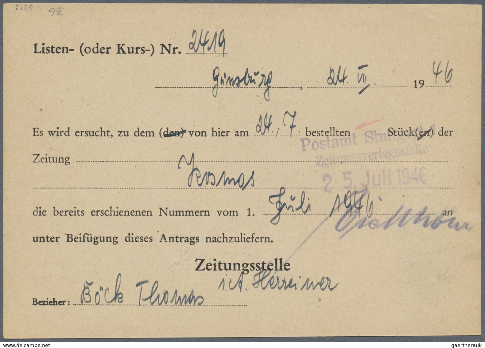 Br Alliierte Besetzung - Gemeinschaftsausgaben: 1946, 10 Pf Ziffer, Senkr. Paar Als Portogerechte MeF A - Sonstige & Ohne Zuordnung