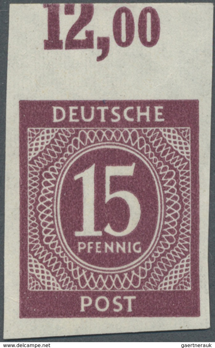 ** Alliierte Besetzung - Gemeinschaftsausgaben: 1946, Ziffer 15 Pfg. Bräunlichlila, Ungezähntes Oberran - Sonstige & Ohne Zuordnung