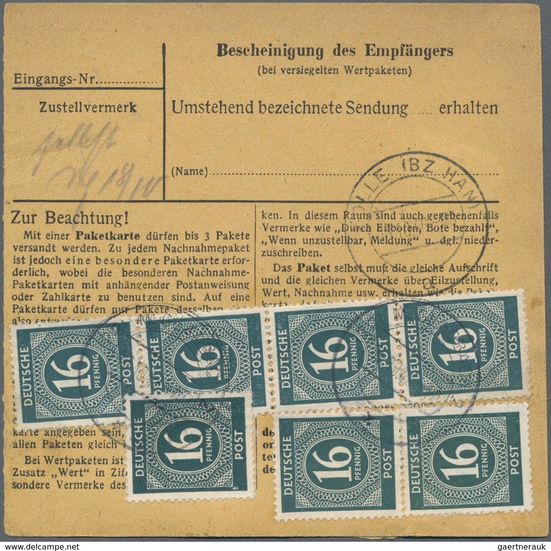 Br Alliierte Besetzung - Gemeinschaftsausgaben: 1946, 16 Pf Ziffer, 10 Stück Als Portogerechte MeF Auf - Altri & Non Classificati