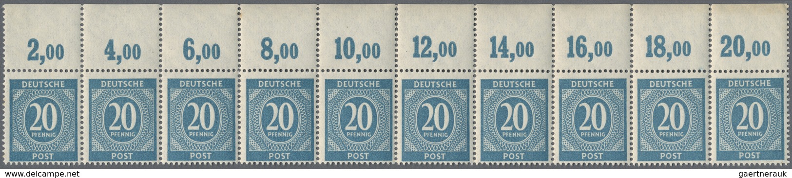 ** Alliierte Besetzung - Gemeinschaftsausgaben: 1946, 20 Pfg. Ziffer Als Postfrischer 10-er Streifen Vo - Altri & Non Classificati