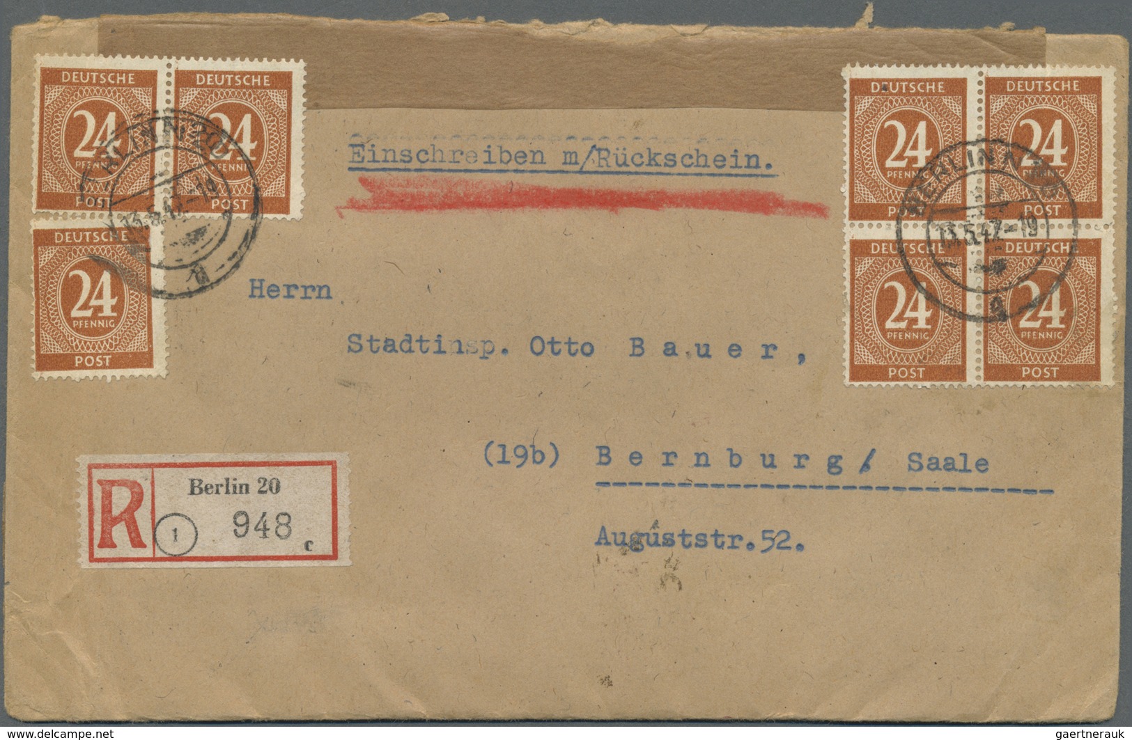 Br Alliierte Besetzung - Gemeinschaftsausgaben: 1946, 3 X 24 Pf Ziffer Als MeF Auf Einschreibepostkarte - Sonstige & Ohne Zuordnung