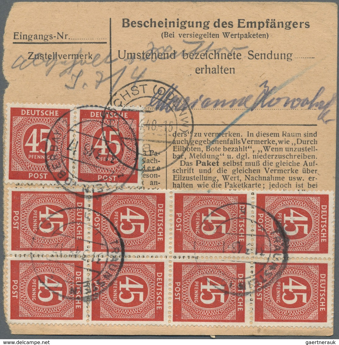 Br Alliierte Besetzung - Gemeinschaftsausgaben: 1946, 45 Pf Rot Ziffer, 12 Stück Als Portogerechte Mass - Autres & Non Classés