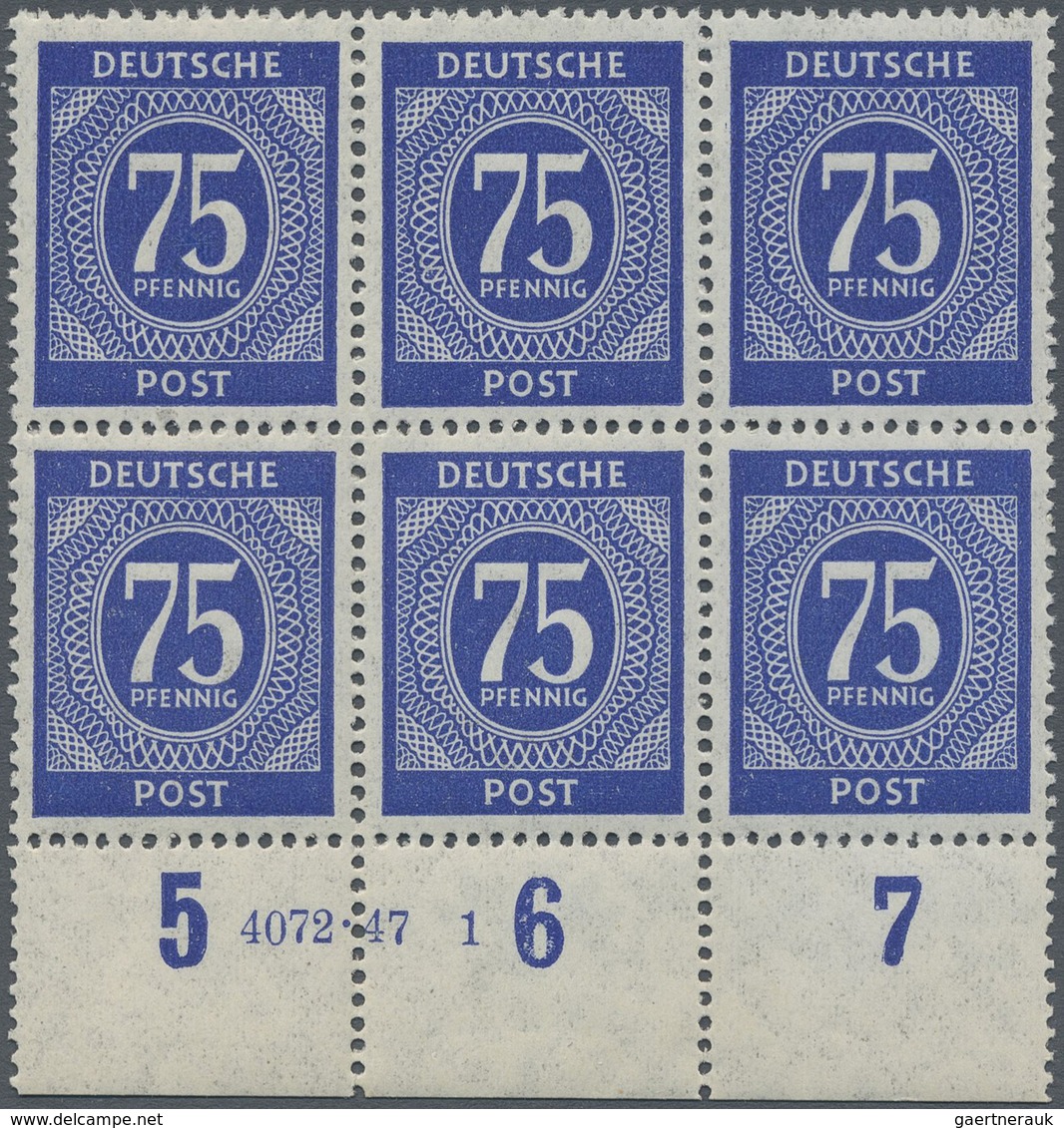** Alliierte Besetzung - Gemeinschaftsausgaben: 1946, Freimarken Ziffern-Serie 75 Pf Sechserblock Vom U - Sonstige & Ohne Zuordnung