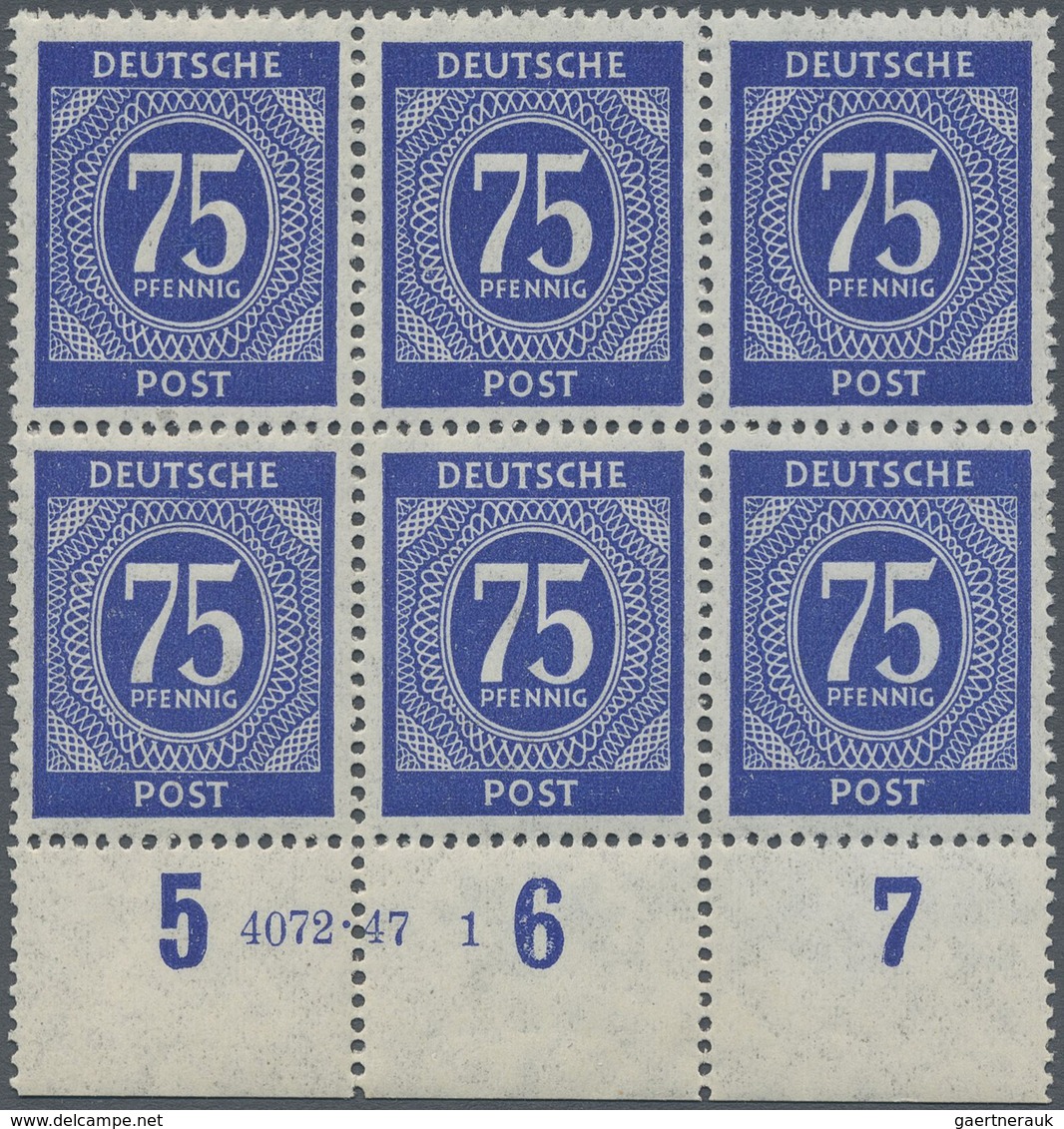 ** Alliierte Besetzung - Gemeinschaftsausgaben: 1946, Freimarken Ziffern-Serie 75 Pf Sechserblock Vom U - Autres & Non Classés