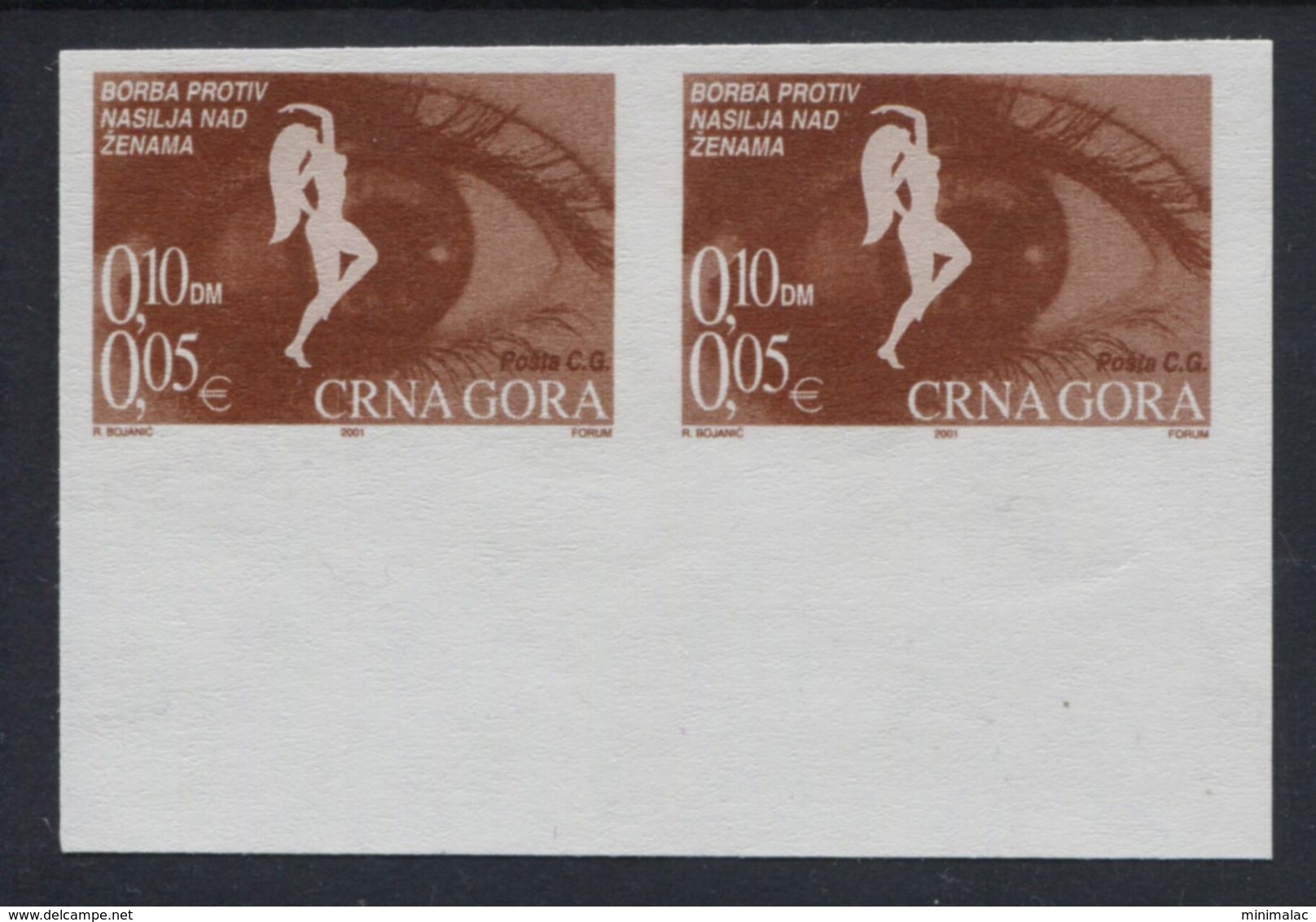 Montenegro 2001, Stop Violence To Women IMPERFORATED Pair - Montenegro