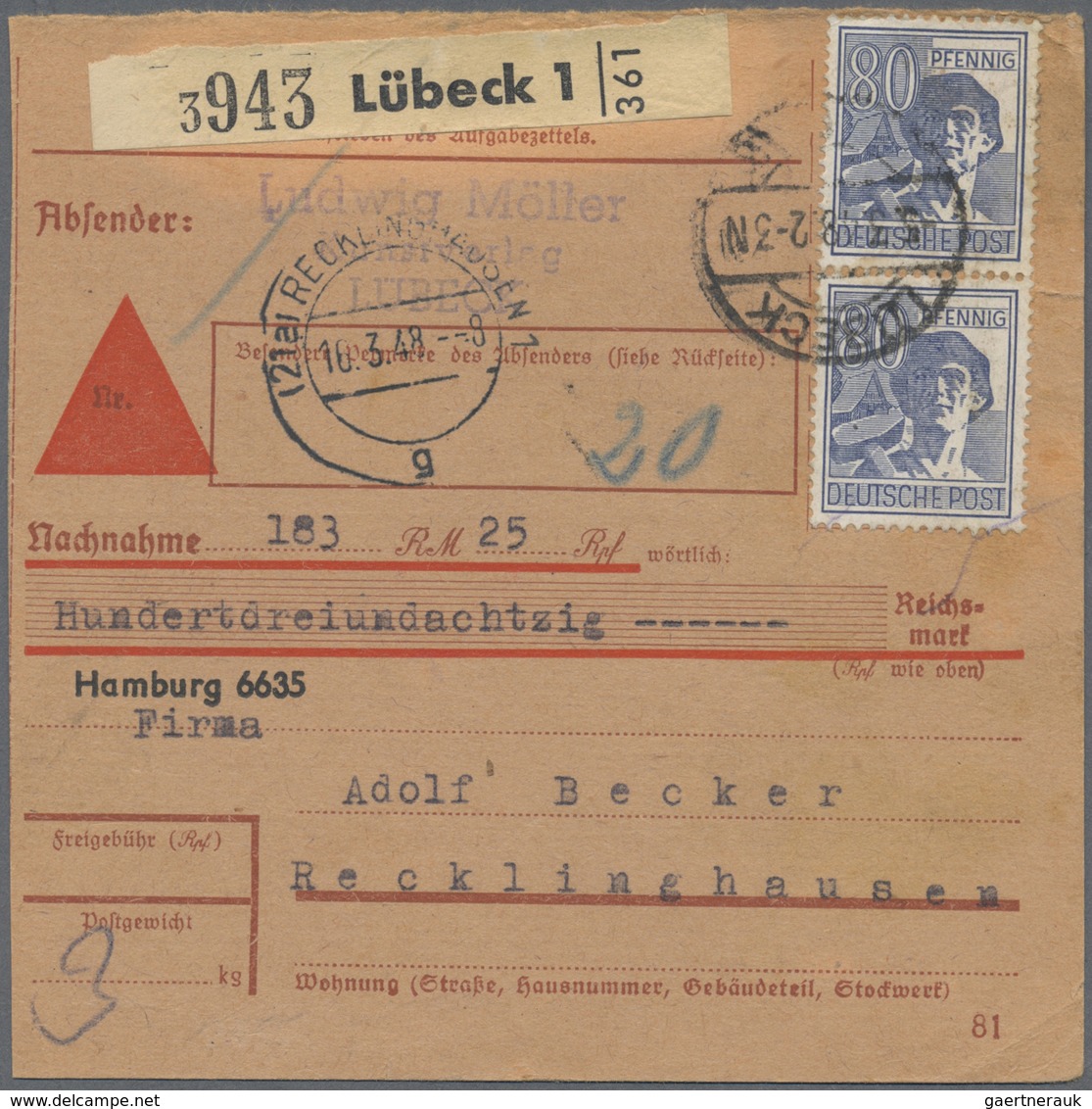 Alliierte Besetzung - Gemeinschaftsausgaben: 1947, 80 Pf Arbeiter, Partie Mit 3 Paketkarten: Dabei 5 - Sonstige & Ohne Zuordnung