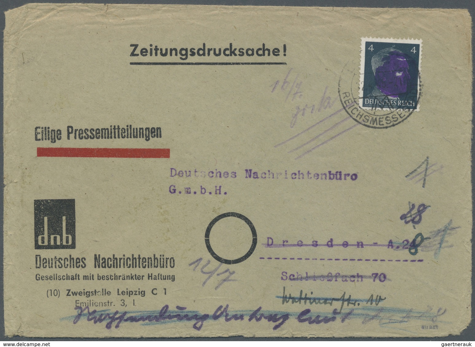 Br Sowjetische Zone - Sächsische Schwärzungen: 1945, Zeitungsdrucksache Mit Geschwärzter 4 Pfg. Hitler - Sonstige & Ohne Zuordnung