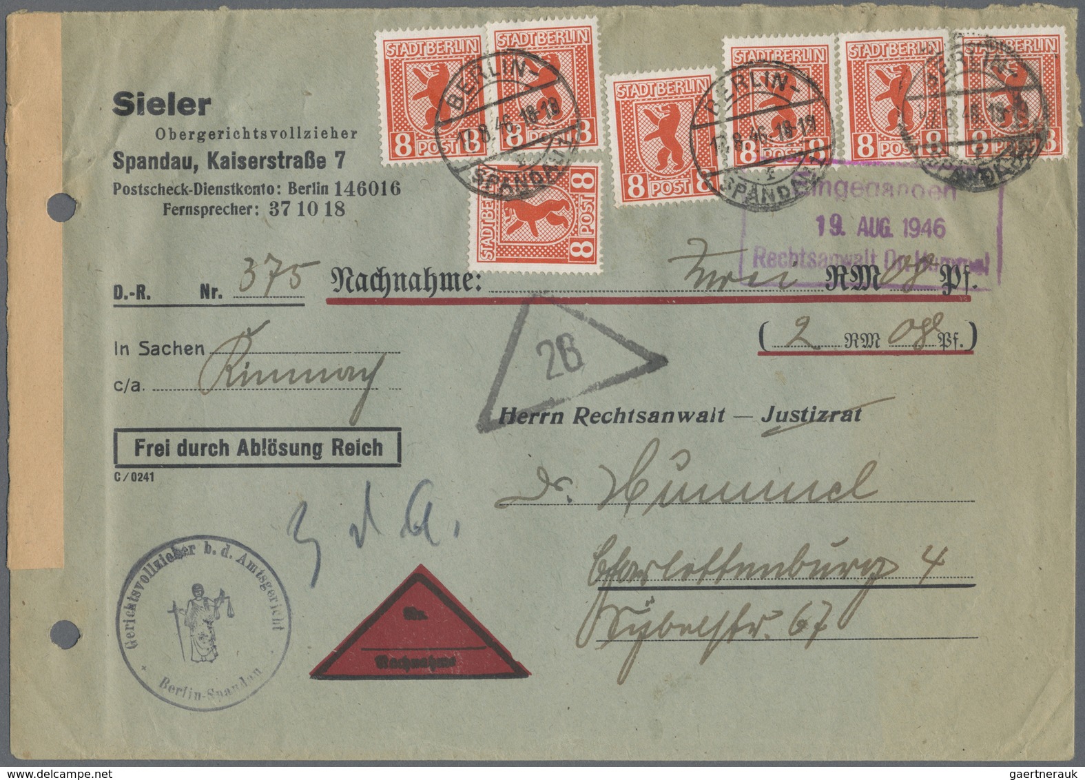 Br Sowjetische Zone - Berlin Und Brandenburg: 1945, 8 Pf Orangerot, 7 Stück Als Portogerechte MeF Auf N - Autres & Non Classés