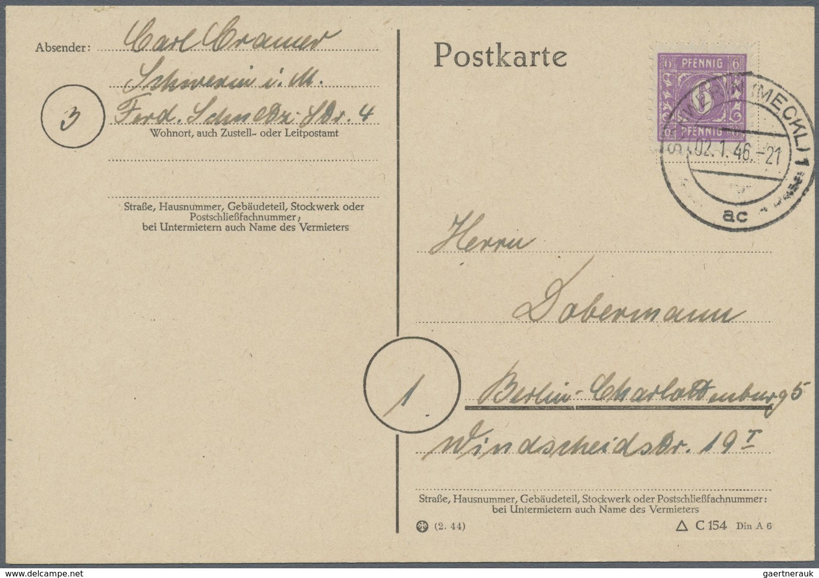 Br Sowjetische Zone - Mecklenburg-Vorpommern: 1945, 6 Pf Dkl'rotviolett Auf Glattem Papier, EF Auf Post - Other & Unclassified