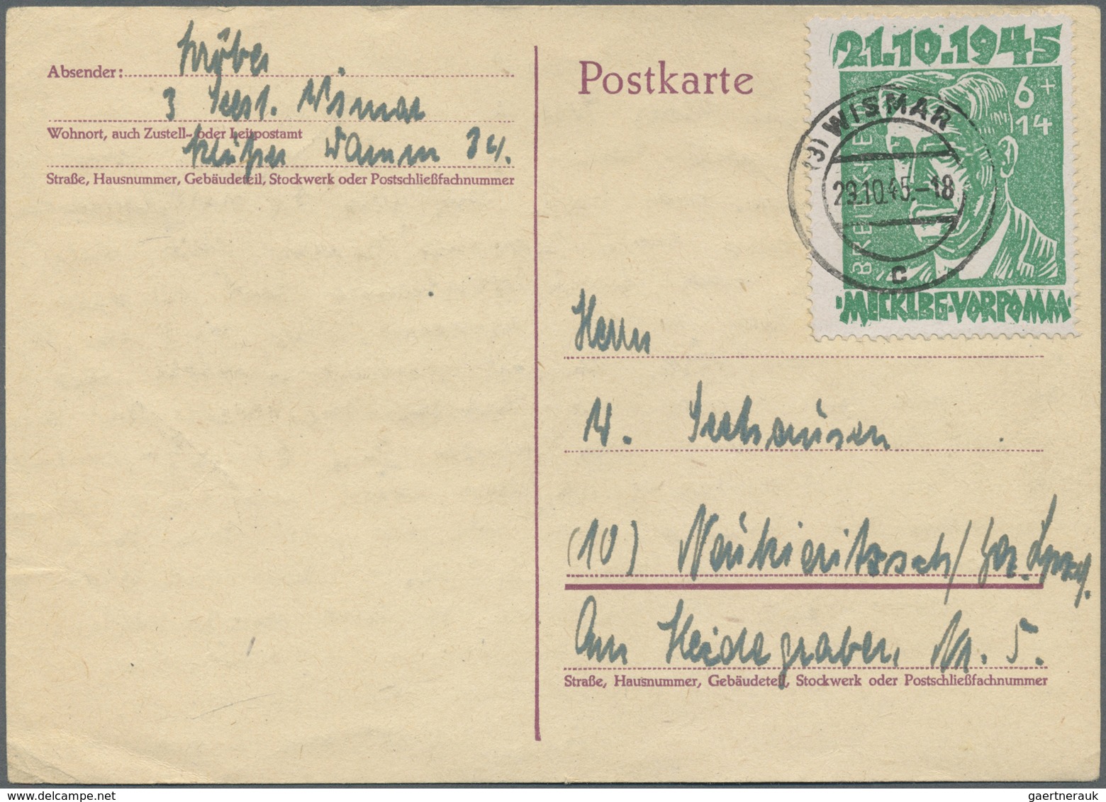 Br Sowjetische Zone - Mecklenburg-Vorpommern: 1945, 6+14 Pfg. Breitscheid Mit Plattenfehler "H" In "BRE - Sonstige & Ohne Zuordnung