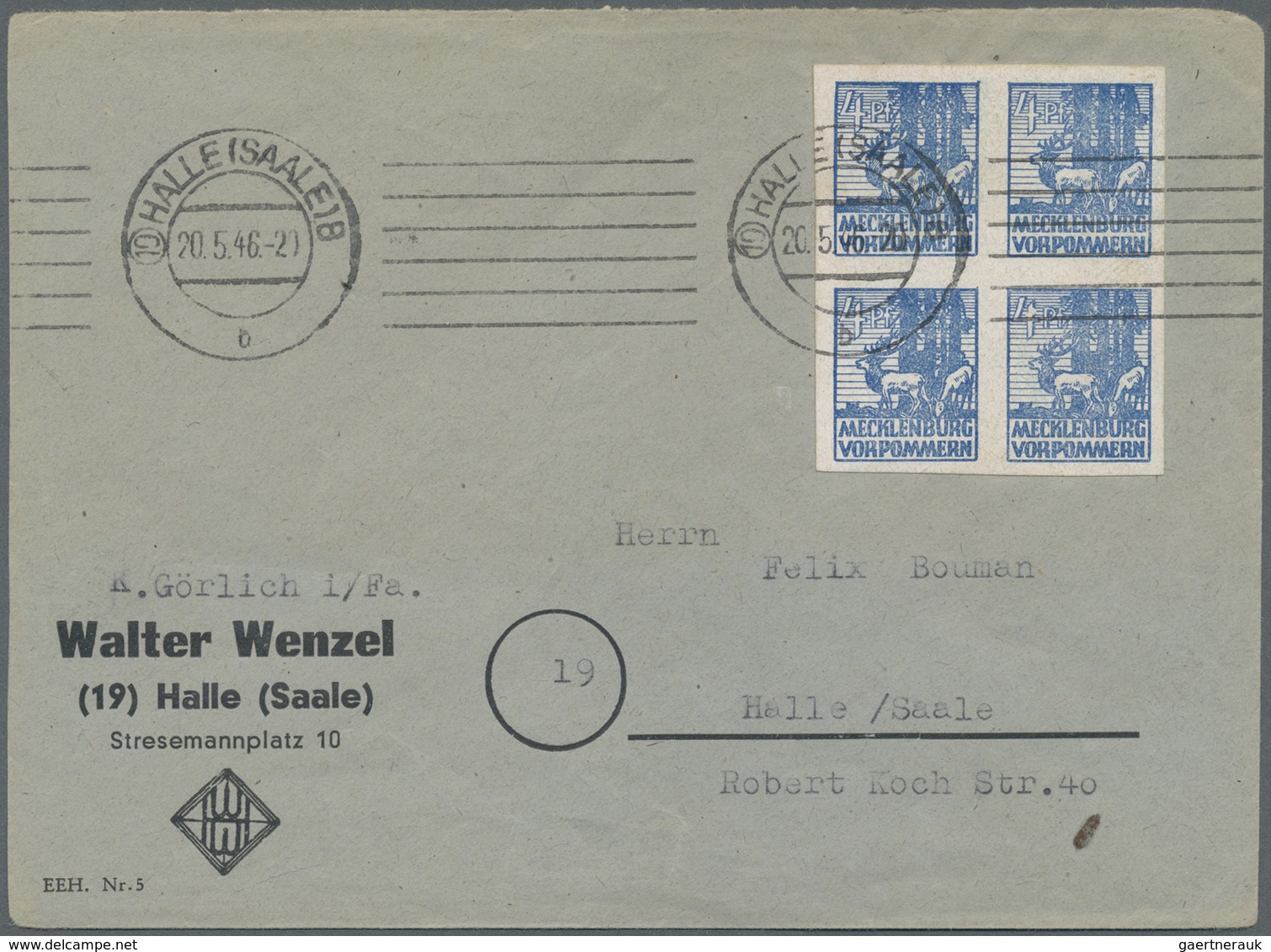 Br/ Sowjetische Zone - Mecklenburg-Vorpommern: 1946, Ortsbrief Ab (13) HALLE (SAALE) 8 - 20.5.46 Frankie - Autres & Non Classés