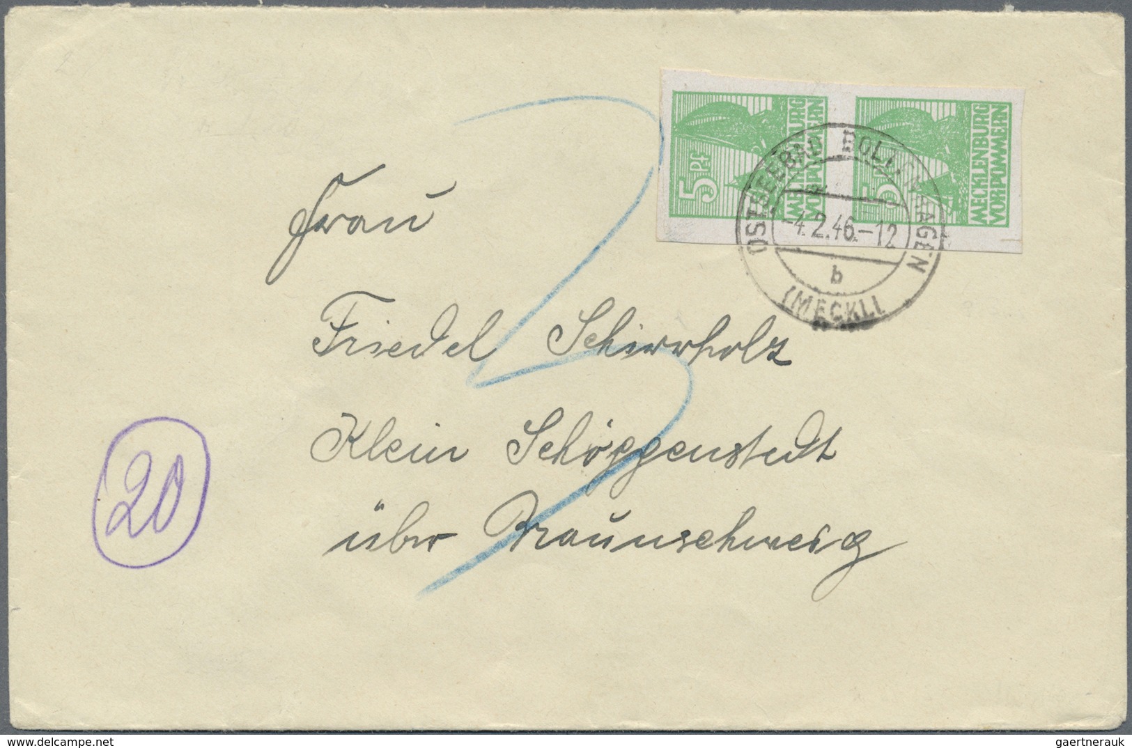 Br Sowjetische Zone - Mecklenburg-Vorpommern: 1946, 5 Pf Smaragdgrün Auf Kreidepapier, Senkr. Paar Als - Autres & Non Classés