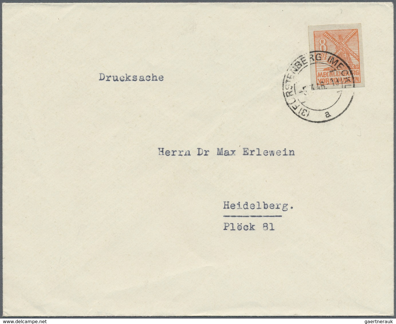 Br Sowjetische Zone - Mecklenburg-Vorpommern: 1945, 8 Pf Lebhaftrötlichorange, Portogerechte EF Auf Dru - Altri & Non Classificati