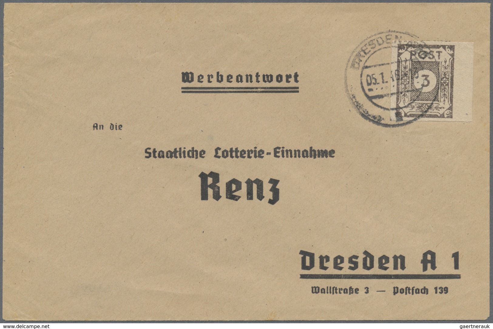 Br Sowjetische Zone - Ost-Sachsen: 1945, 3 Pf Hellgraubraun, Rechtes Randstück Als Portogerechte EF Auf - Altri & Non Classificati