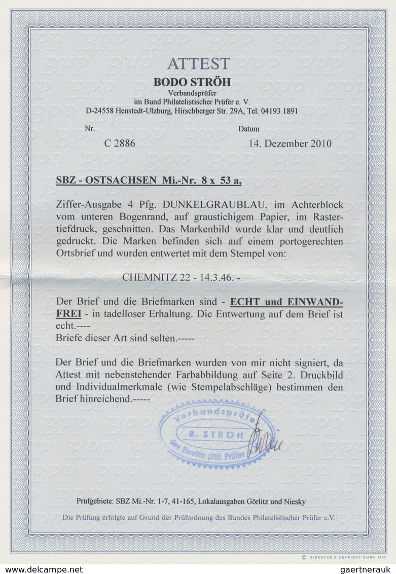 Br Sowjetische Zone - Ost-Sachsen: 1945, 4 Pf Dkl'graublau, 8er-Block Vom Unterrand Als Portogerechte M - Altri & Non Classificati