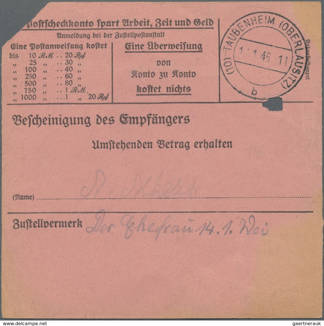 Br Sowjetische Zone - Ost-Sachsen: 1945, 30 Pf Braungelb, EF Auf Postanweisung über 20 RM Von Ottendorf - Altri & Non Classificati