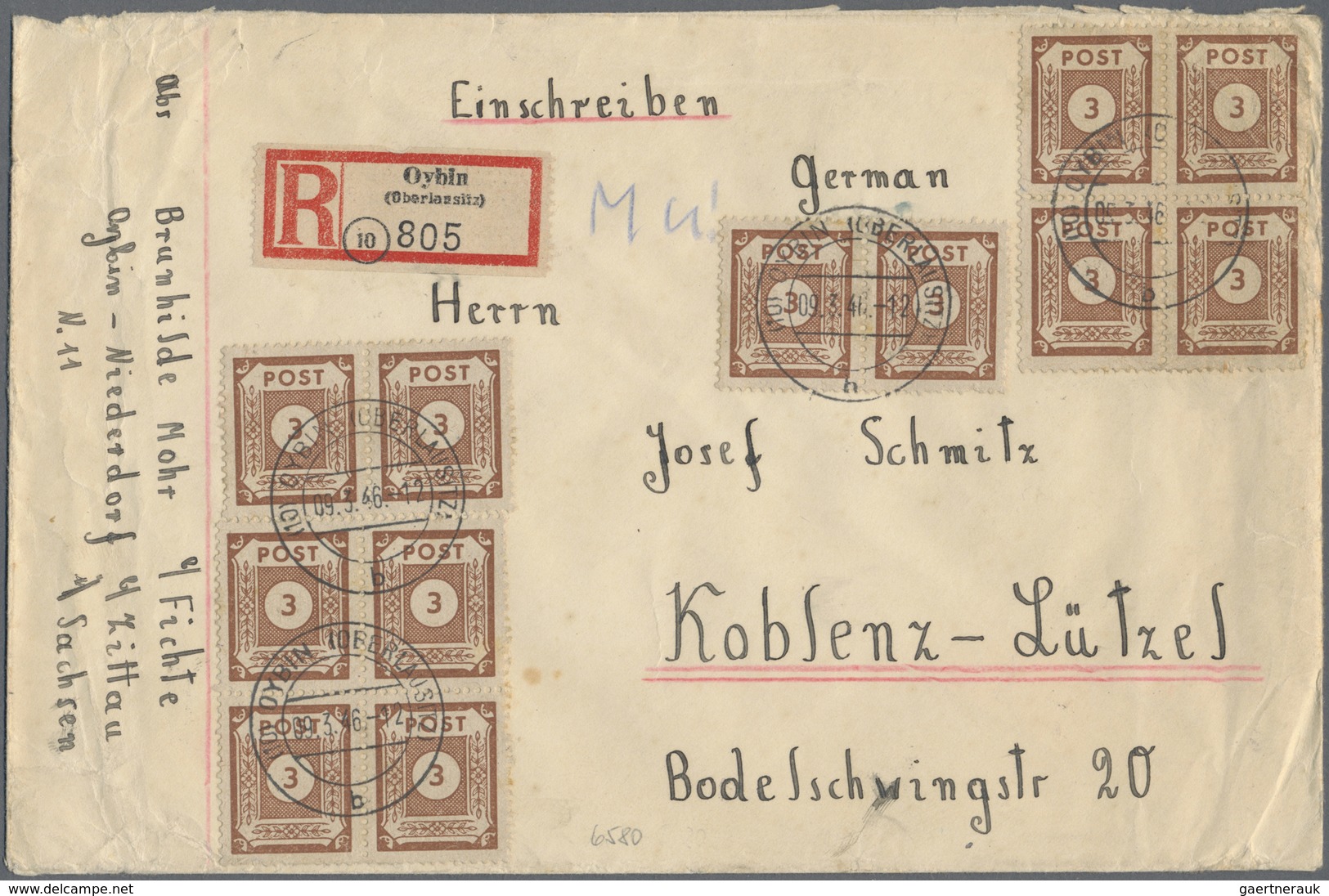 Br Sowjetische Zone - Ost-Sachsen: 1945, 3 Pf Lebhaftorangebraun, 28 Stück Als MeF Auf Einschreibebrief - Autres & Non Classés