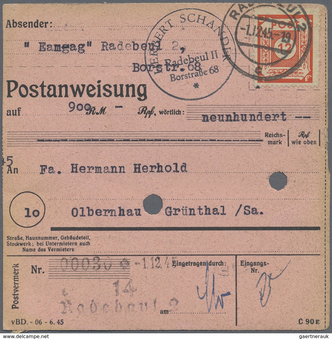 Br Sowjetische Zone - Ost-Sachsen: 1945, 12 Pf Orangerot, 10 Stück Als Portogerechte Massen-MeF Auf Pos - Autres & Non Classés