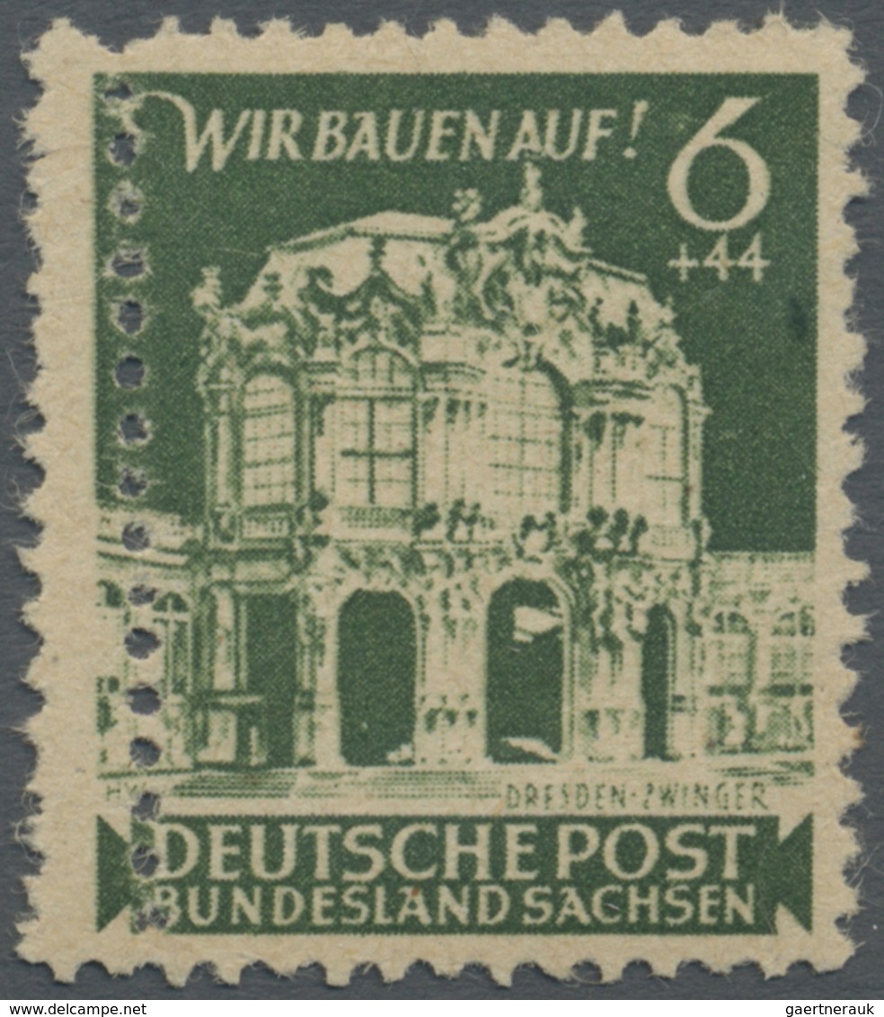 ** Sowjetische Zone - Ost-Sachsen: 1946 Wiederaufbau Dresdner Zwinger 6+44 Pf. Dunkelgraugrün Mit Linie - Autres & Non Classés