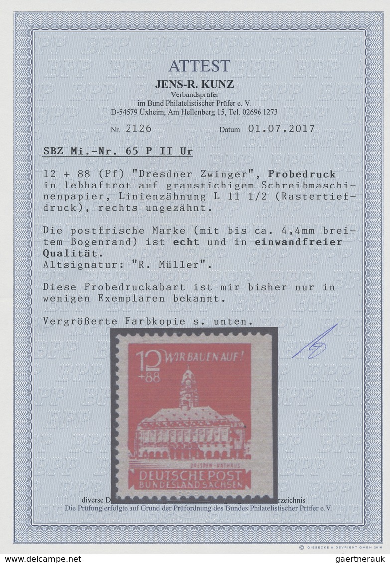 ** Sowjetische Zone - Ost-Sachsen: 1945, 12 Pfg. Dresdner Zwinger, Probedruck Lebhaftrot Auf Graustichi - Sonstige & Ohne Zuordnung