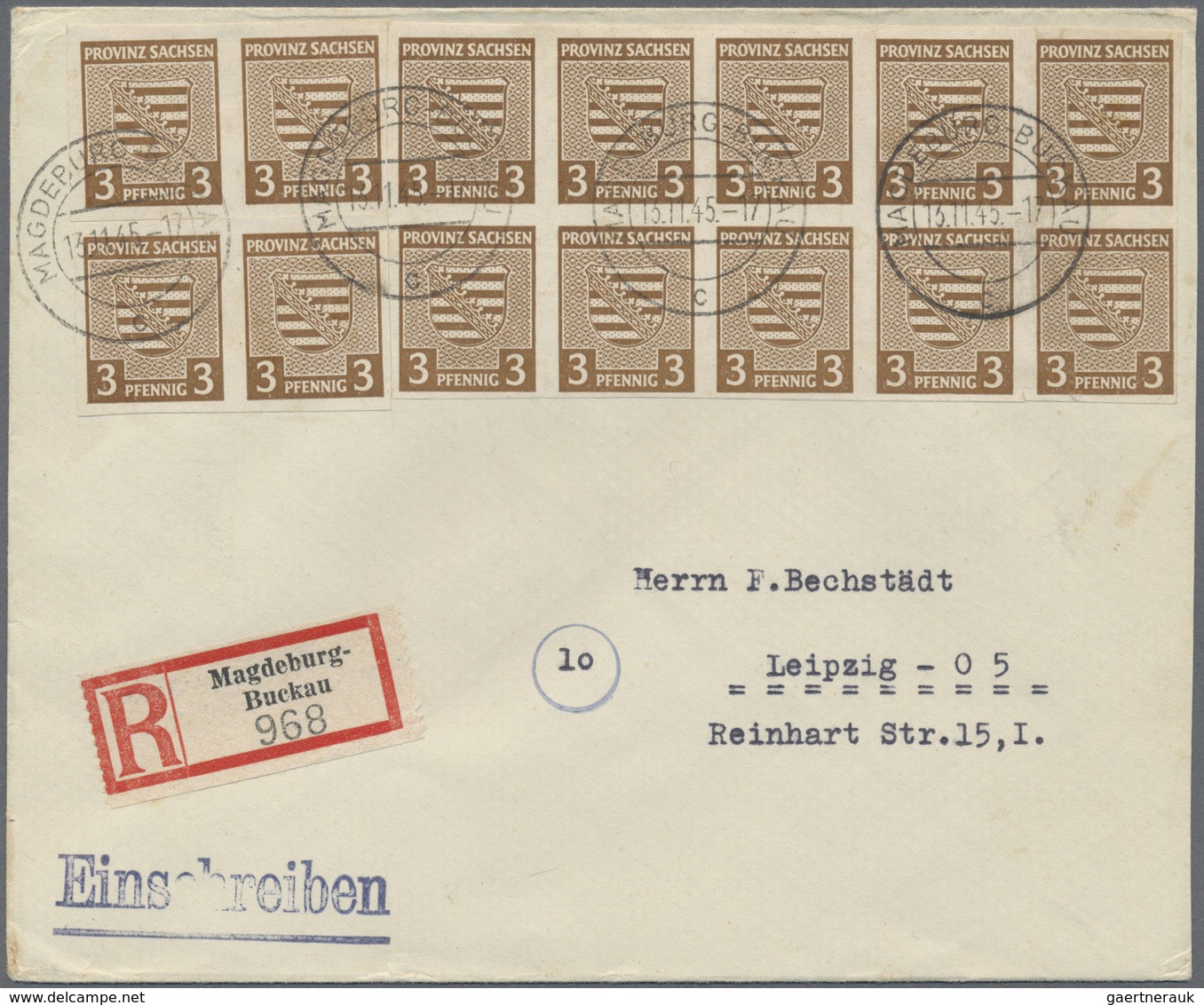 Br Sowjetische Zone - Provinz Sachsen: 1945, 3 Pf Orangebraun, 14 Stück Als Portogerechte MeF Auf Einsc - Altri & Non Classificati