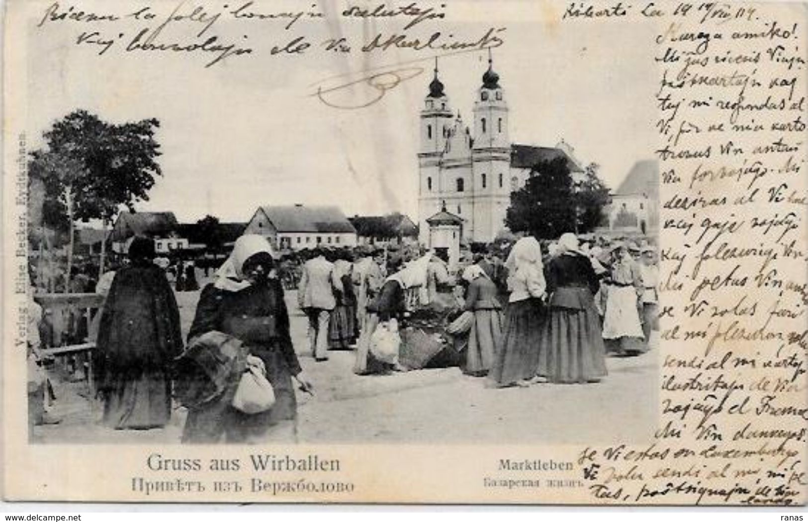 CPA Lituanie Lithuanie Lithuanian Circulé Wirballen Marché Métier Voir Scan Du Dos Synagogue - Litauen