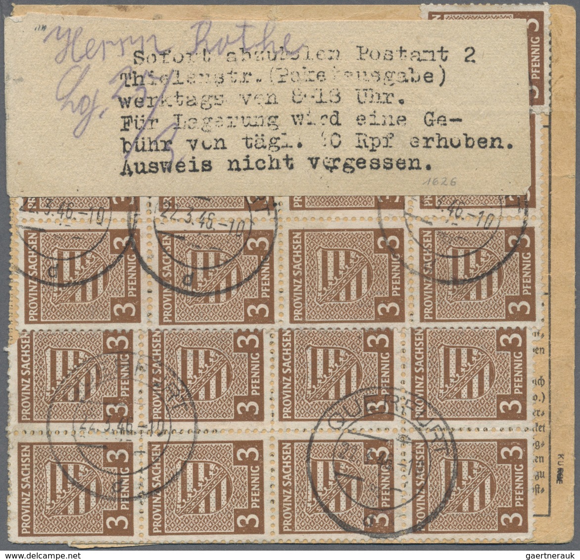 Br Sowjetische Zone - Provinz Sachsen: 1945, 3 Pf Gelbbraun, 30 Stück Als Portogerechte Massen-MeF Auf - Autres & Non Classés