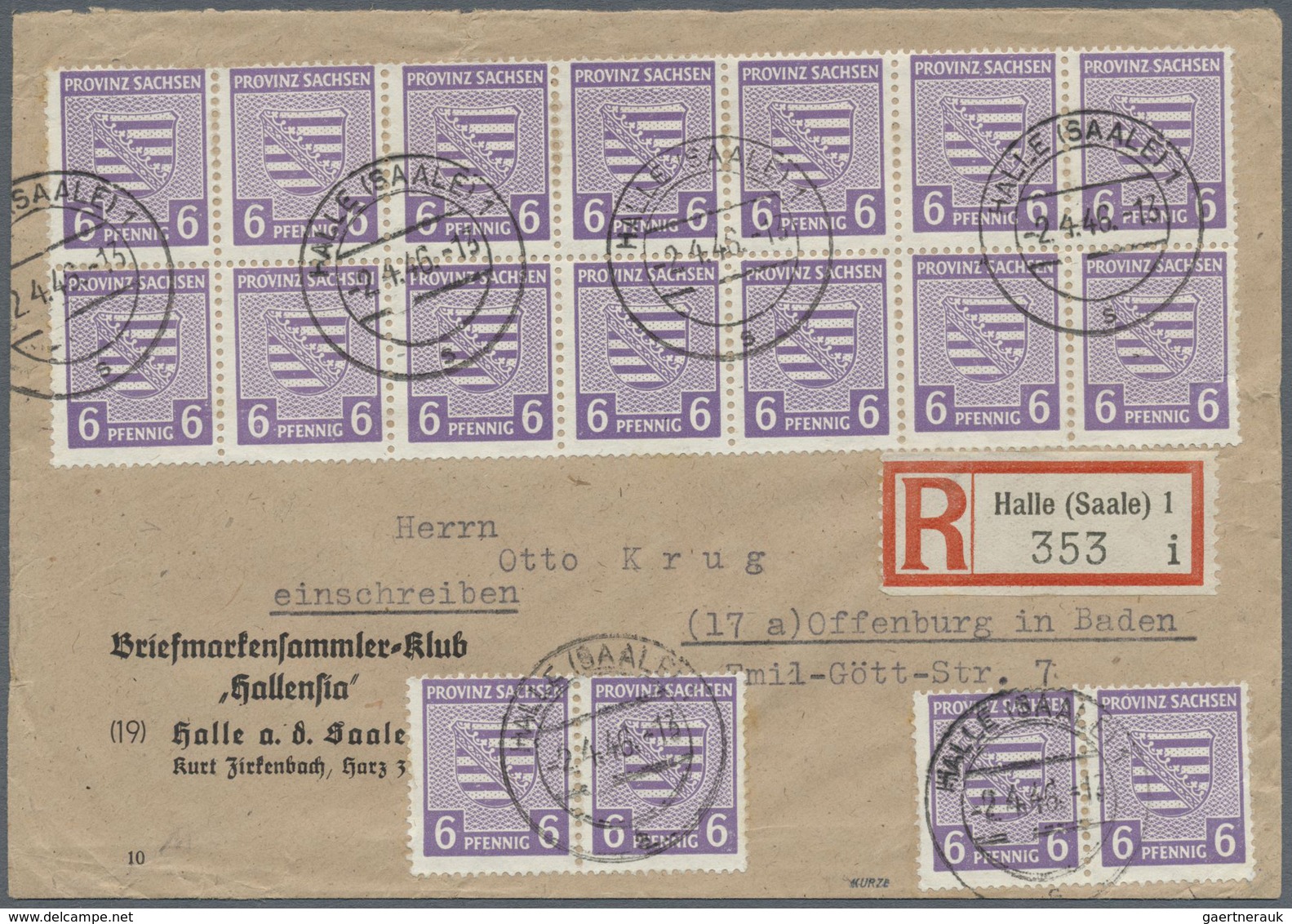 Br Sowjetische Zone - Provinz Sachsen: 1945, 6 Pf Grauviolett, 18 Stück Incl. 12er-Block Als Portogerec - Sonstige & Ohne Zuordnung