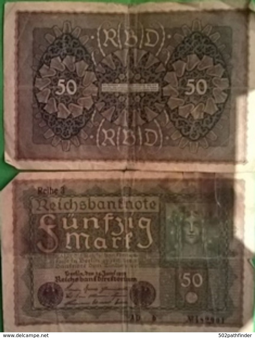 50 Fünfzig Mark ReichsBanknote Reichbankdirektorium 24/6/1919 Reihe 3 AD B  N°4829901- 2 Adler Stempels - Philippines