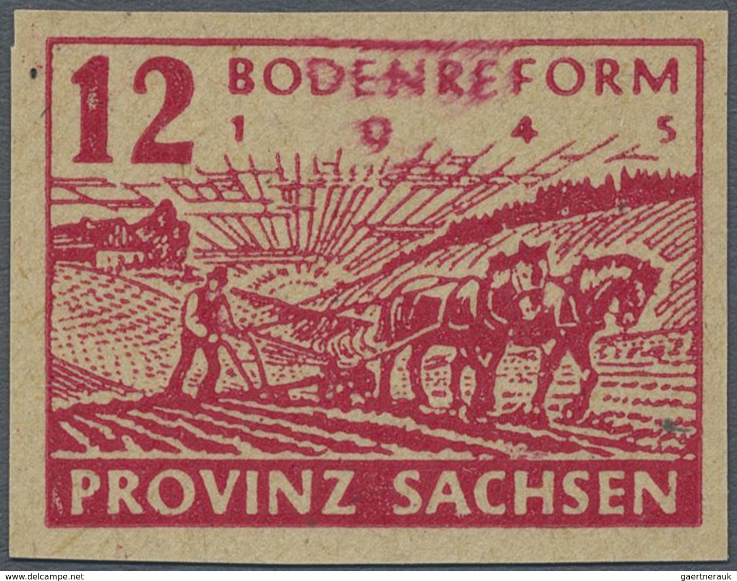 ** Sowjetische Zone - Provinz Sachsen: 1945, Bodenreform 12 Pf., Geschnitten Mit Druck Auf Der Gummisei - Andere & Zonder Classificatie