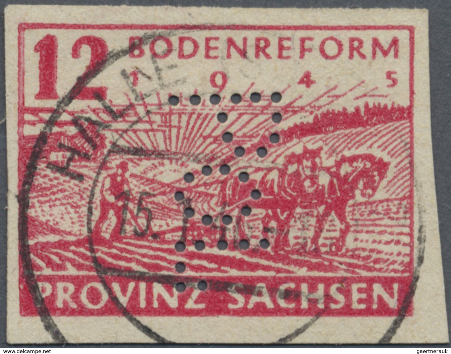 O Sowjetische Zone - Provinz Sachsen: 1945, 12 Pf Dunkelrosarot Mit "POL"-Lochung Sauber Und Zentrisch - Sonstige & Ohne Zuordnung