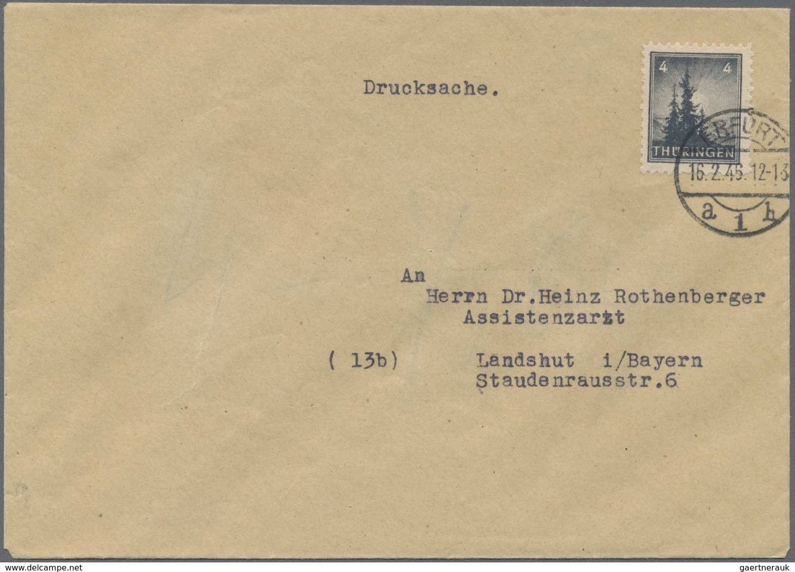 Br Sowjetische Zone - Thüringen: 1946, 4 Pf Bläulichschwarzgrau, EF Auf Drucksache Der 2.Gewichtsstufe - Sonstige & Ohne Zuordnung