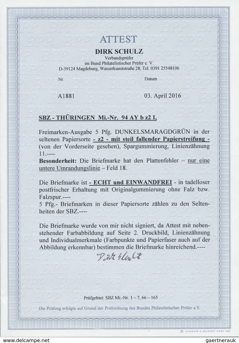 ** Sowjetische Zone - Thüringen: 1945, Freimarke 5 Pfg. Dunkelsmaragdgrün, Sehr Seltenes Papier Z2 Mit - Altri & Non Classificati