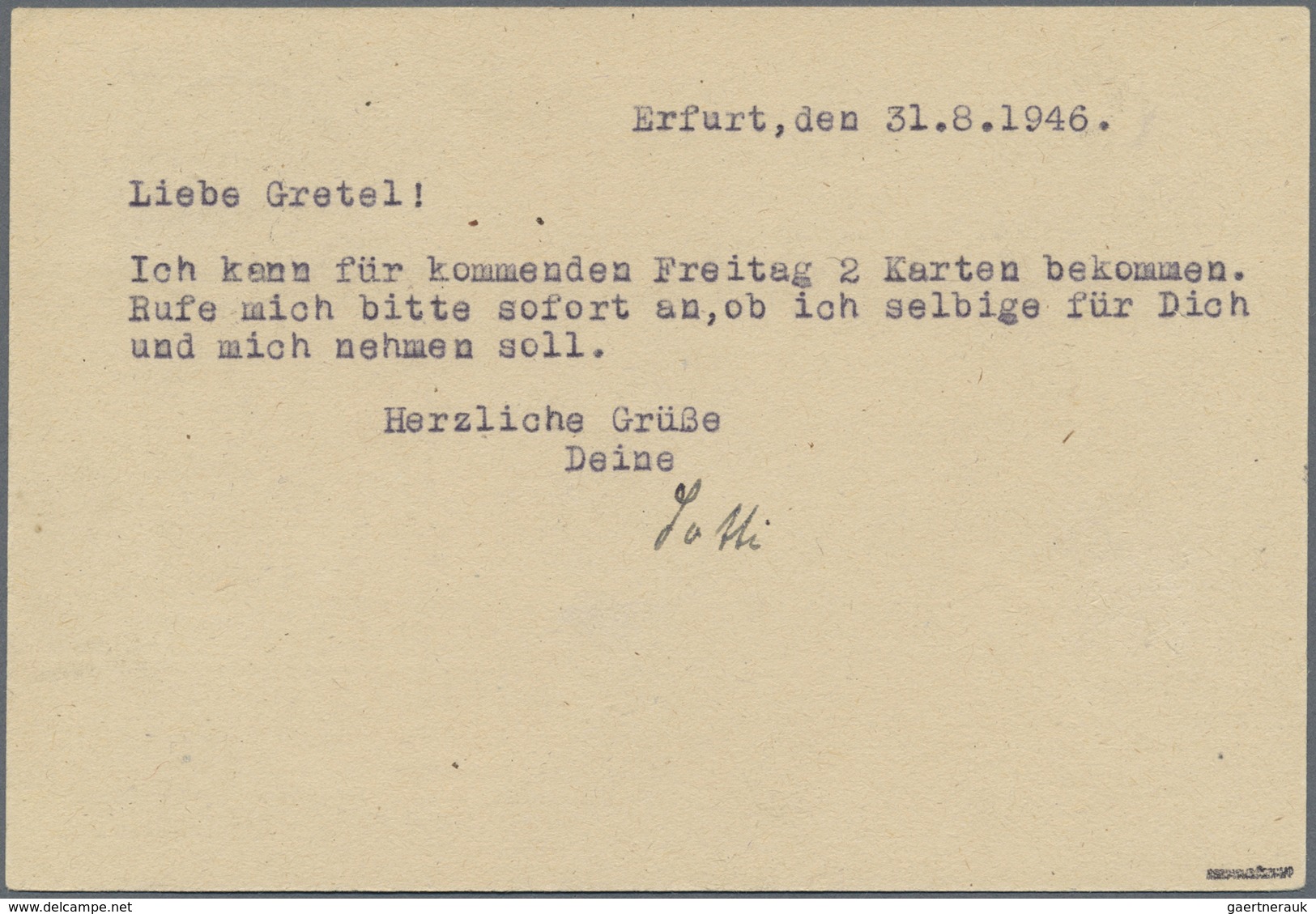 Br Sowjetische Zone - Thüringen: 1945, 5 Pf Dkl'gelblichgrün, EF Auf Ortspostkarte Erfurt 3, 15.11.45, - Altri & Non Classificati