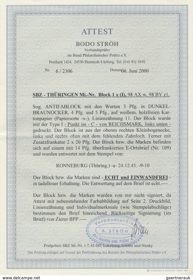 Br Sowjetische Zone - Thüringen: 1945, ANTIFABLOCK Mit Den Werten 3 Pfg. 4 Pfg, Und 5 Pfg., Block Aus D - Altri & Non Classificati