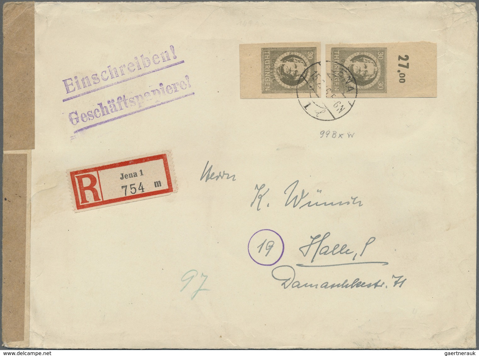 Br Sowjetische Zone - Thüringen: 1945, 2 X 30 Pf Olivgrau Ungezähnt Auf Gelblichem "w"-Papier Mit Grobe - Autres & Non Classés