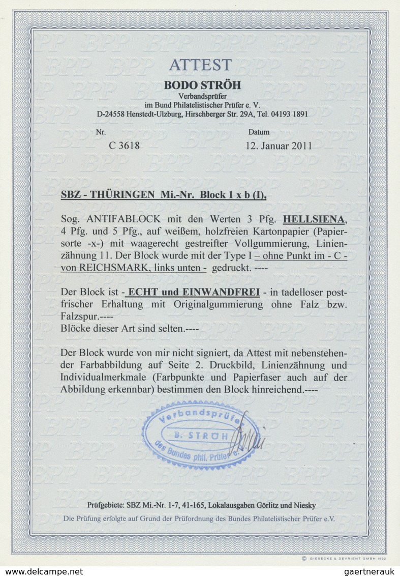 ** Sowjetische Zone - Thüringen: 1945, Antifa-Block Mit Dem 3 Pf. -Wert In Der FEHLFARBE „hellsiena” Au - Autres & Non Classés