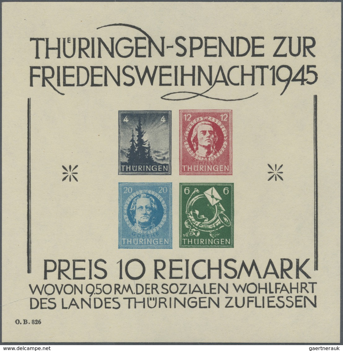 Br Sowjetische Zone - Thüringen: 1945, WEIHNACHTSBLOCK Ohne Durchstich Mit Werten 4 Pfg, 6 Pfg, 12 Pfg, - Sonstige & Ohne Zuordnung